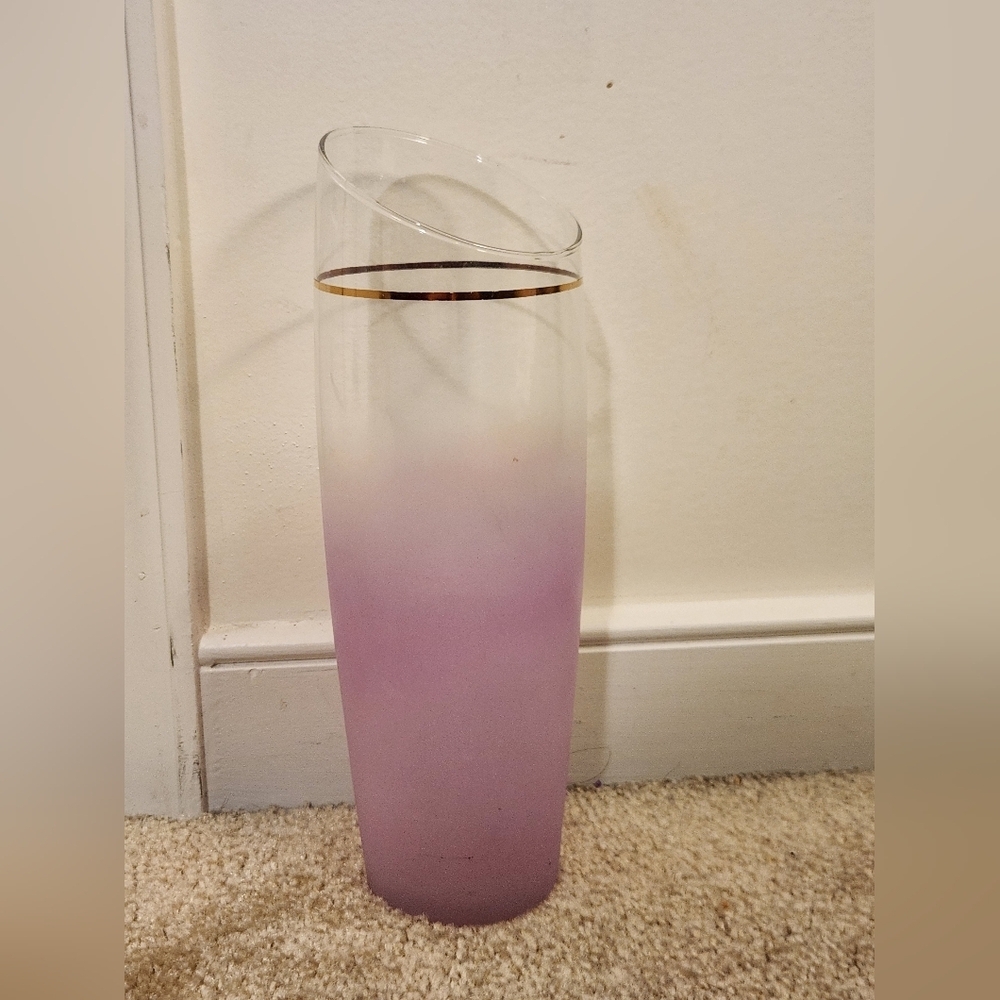 Vintage Tall Purple Frosted Glass Vase Mid Century 11"